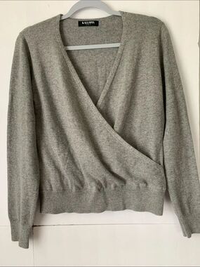 KallSpin Women's Cashmere Wool Blend Light Gray Wrap Sweater Size S